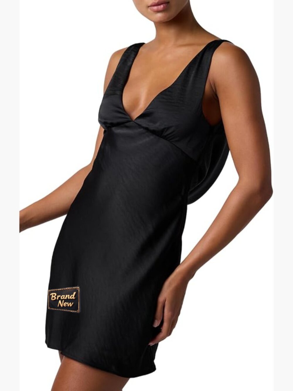 Cowl Back Tie Detail Satin Mini Cocktail Dress Sleeveless